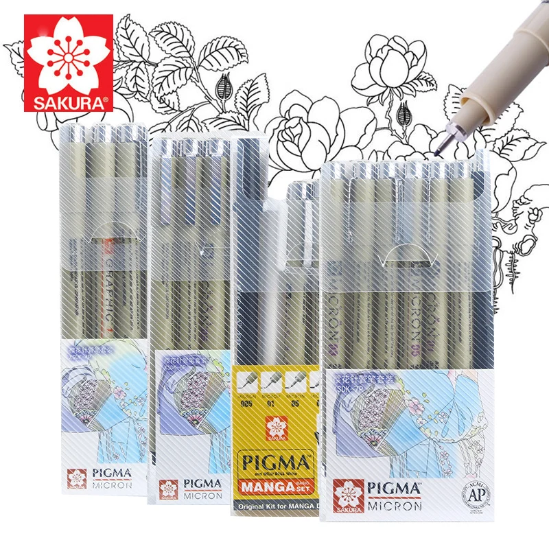Черные чернила Sakura Micron лайнер для рисования XSDK 3/4/6/7 шт. набор графических ручек