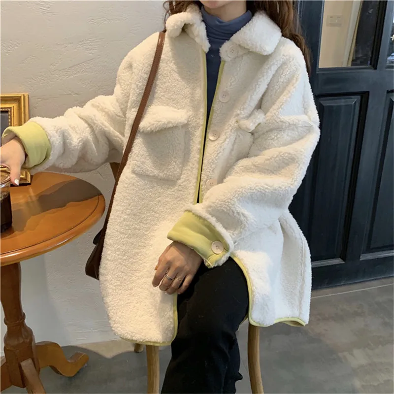 RUGOD корейский стиль сплошной цвет однобортный отложной воротник Mdeium длинное кашемировое пальто на зиму Топы для женщин Мода