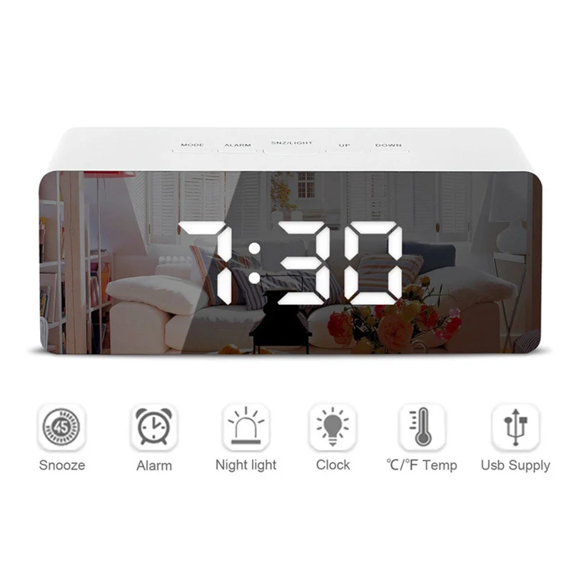 Alarm clock 1 white QMJHVX зеркальный будильник, умный светодиодный цифровой будильник, прикроватные будильники, часы для макияжа, цифровые часы - Цвет: Alarm clock 1 white
