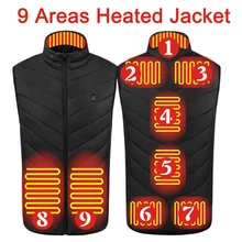 

9 Places Heated Vest Men Women Winter Usb Heated Jacket Heating Vest Thermal Clothing Hunting Vest chaqueta chaleco 발열조끼 열선조끼