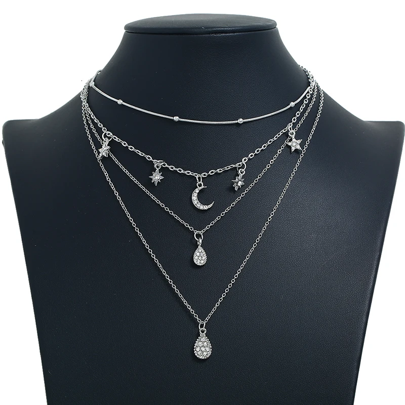 Короткое многослойное ожерелье с Лунной пентаграммой, ожерелье для любви в стиле ретро, модное сексуальное Гламурное серебряное женское ожерелье, вечерние, подарок на свадьбу