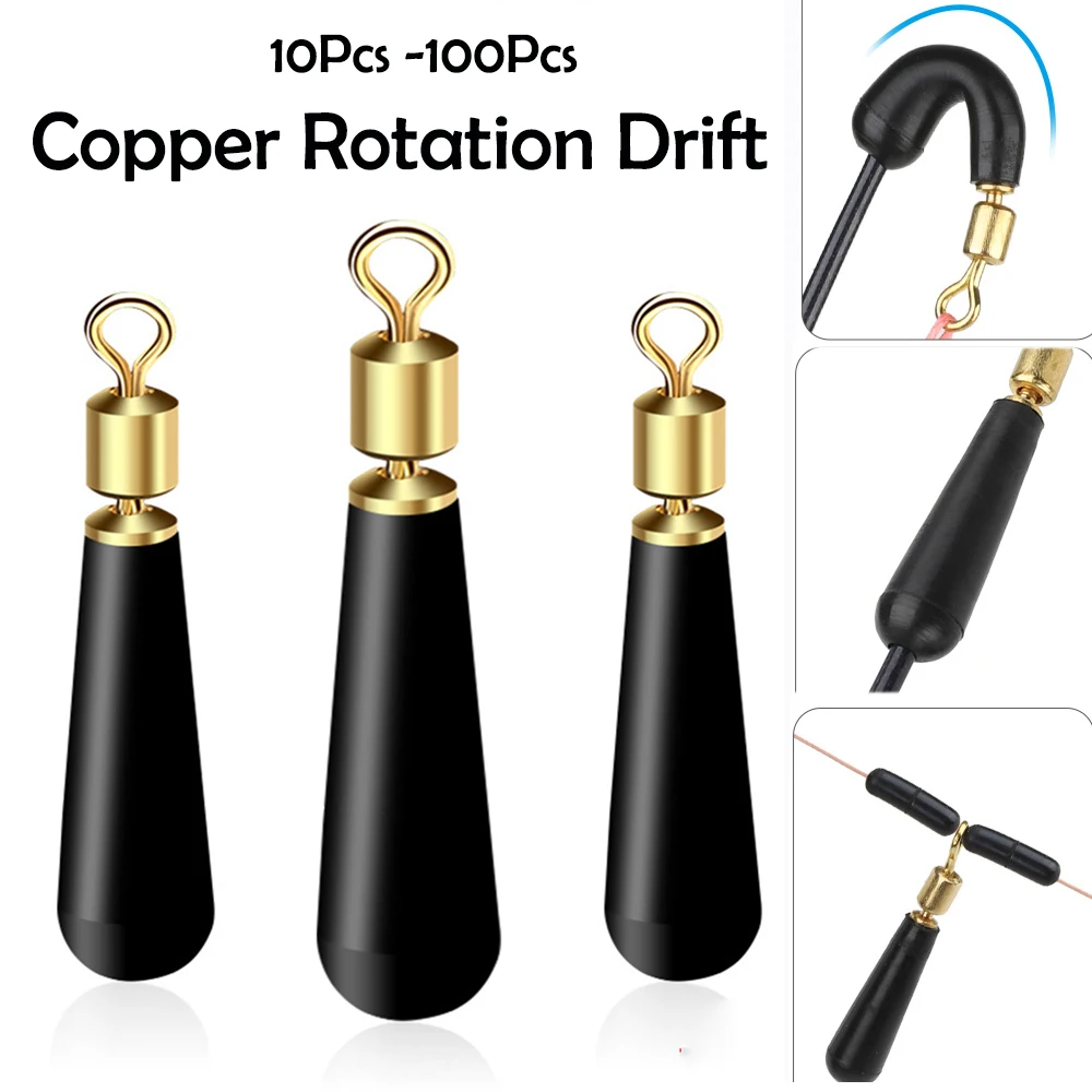 10Pcs-100Pcs Fishing Gear Block Rotation Drift Fishing Floats Accessory  Bobber Copper Rubber Tools Fish Float Fishing Float Base