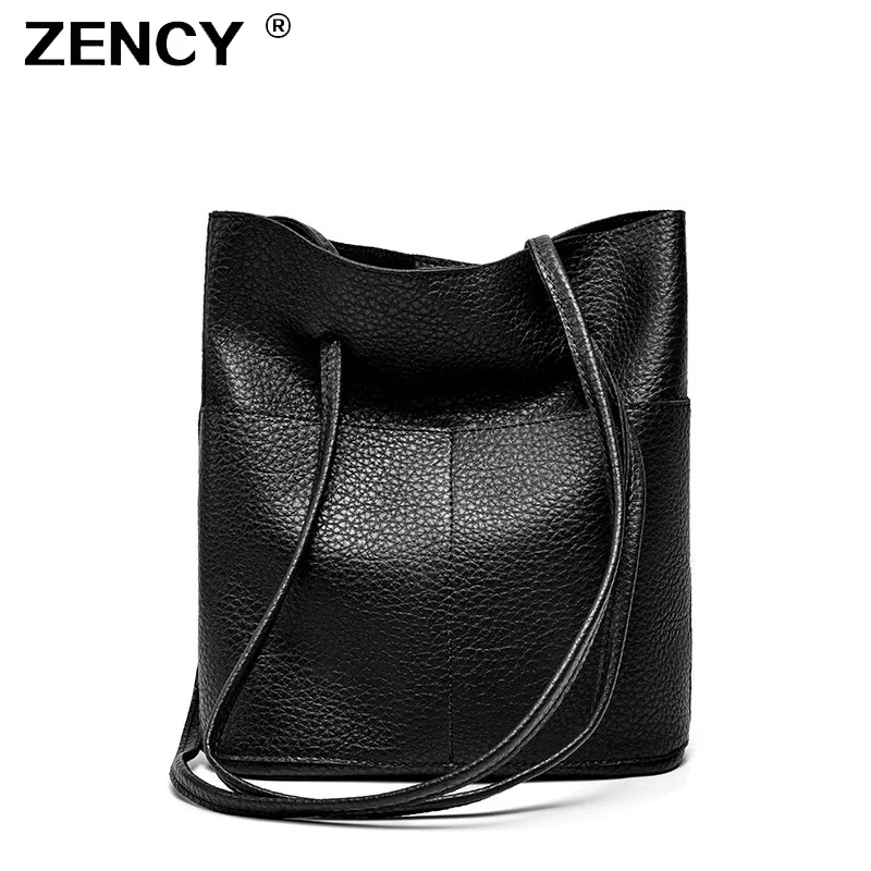 ZENCY 100% Echt Koe Lederen Vrouwen Winkelen Emmer Schoudertas Lange Handvat Handtas Dame Top Laag Koeienhuid Satchel Hobo ZENCY 100% Echt Koe Lederen Vrouwen Winkelen Emmer Schoudertas Lange Handvat Handtas Dame Top Laag Koeienhuid Satchel Hobo