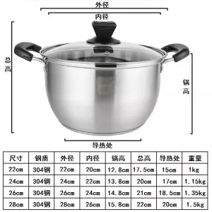 Кастрюля для супа из нержавеющей стали с двойным дном и антипригарным покрытием Кастрюля для индукционной плиты маленькая кастрюля для супа домашний горшок для каши - Цвет: 24CM