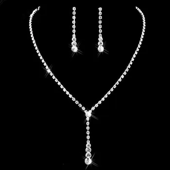 

European Simple Bridal Shiny Rhinestone Necklace Earring Set Wedding Jewelry Sets For Women Factory Direct Sales