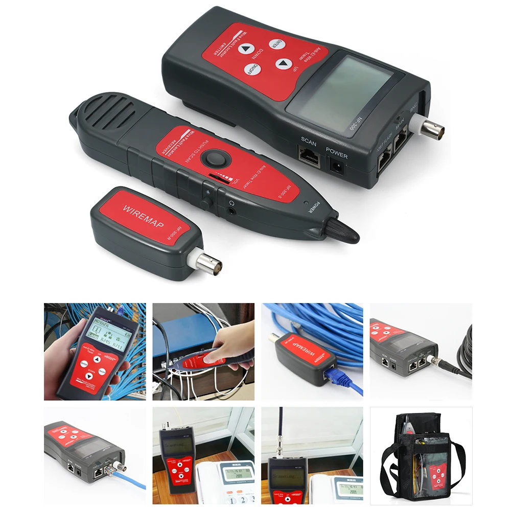 

Multi-functional LCD Network Cable Tester RJ11 RJ45 Wire Length Finder with 1 Remote Adapter