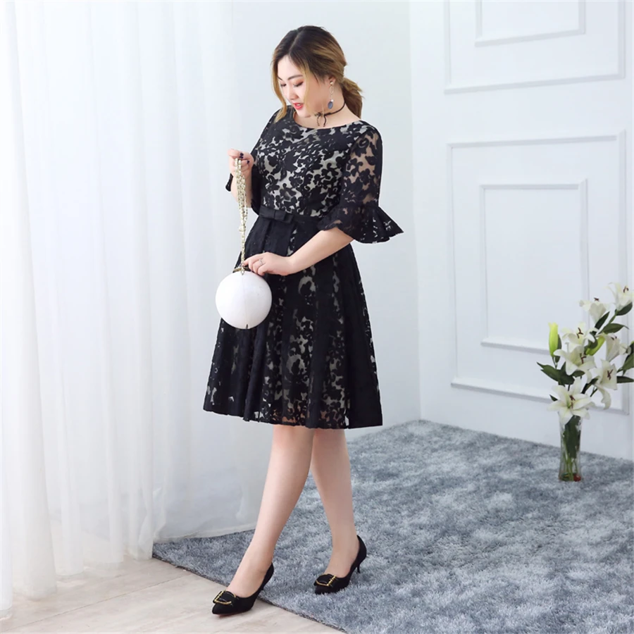 Платья для выпускного вечера длиной до колена, черные короткие платья Vestidos De Gala T292, размера плюс, платья с круглым вырезом, женские вечерние платья с рукавом до локтя для выпускного вечера
