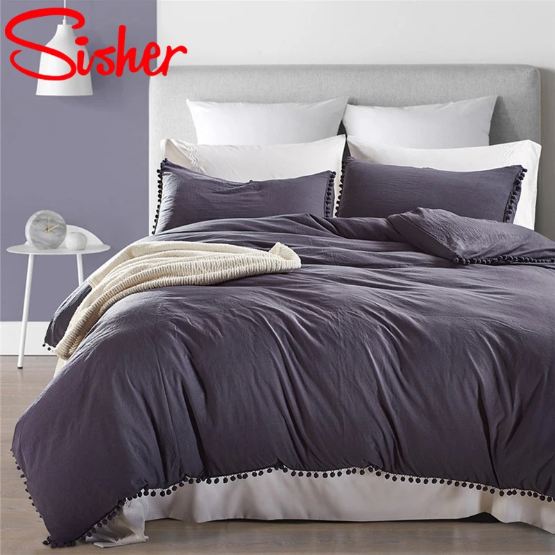 

Sisher Nordic King Size Pink Bedding Set Luxury Duvet Cover White Queen Twin Soild Color BedClothes Polyester Quilts Bed Linen