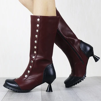 

Brand New Big Size 43 Retro Heels Comfortable Heels Female Western Mid-Calf Boots Fashion Winter Boots Shoes Women