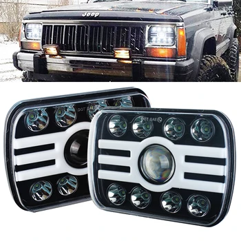 

7x6" 5X7" Black Rectangular Headlights 30000LM 6000K IP67 LED Projector Headlight Hi-Lo Beam DRL For Jeep Cherokee XJ