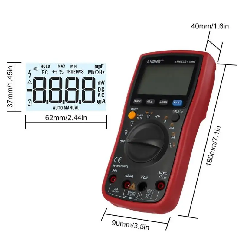 ANENG AN860B цифровой мультиметр AC/DC амперметр вольтметр тестер температуры Амперметр Вольтметр Ом тестер напряжения метр Multimetro