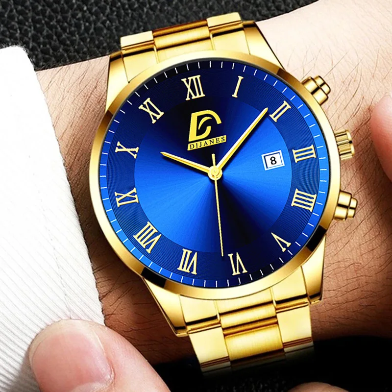 Mens Gold Stainless Steel Watches Luxury Minimalist Calendar Sports Quartz Wrist Watch Men Business Casual relogio masculino