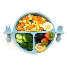 Assiette en Silicone pour bébé, plats mignons et solides, vaisselle d'entraînement à l'aspiration, assiettes d'alimentation pour enfants, ensemble avec fourchette et cuillère, livraison directe 