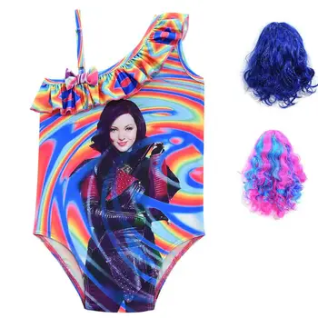 

Girls swimsuit Mal Costume Rainbow stripe Girls Bikini Lovely Child Swimsuit Beachwear Backless Kids Swimwear Bathing Suits