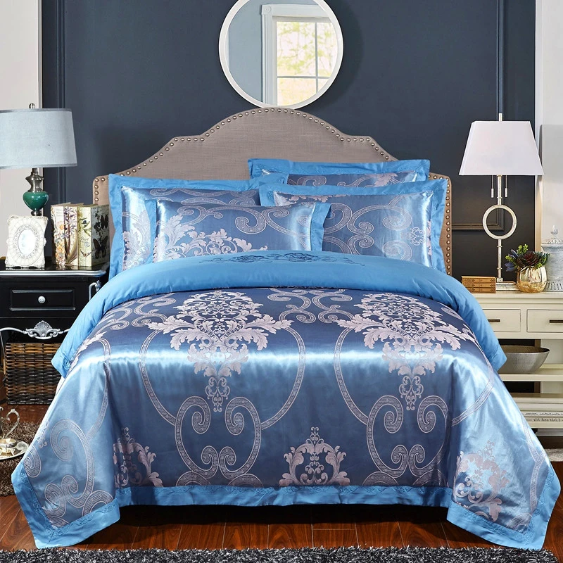 

SJ 4pcs/Set Satin Jacquard Silk Luxury Bedding Sets Cotton Duvet Cover Set Bed Linen Linings Wedding Bedclothes Home Textile