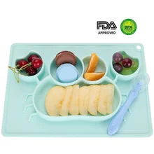 Qshare – assiettes en Silicone pour bébés, bols, vaisselle pour enfants, plateau porte nourriture, napperon pour l'alimentation des bébés 
