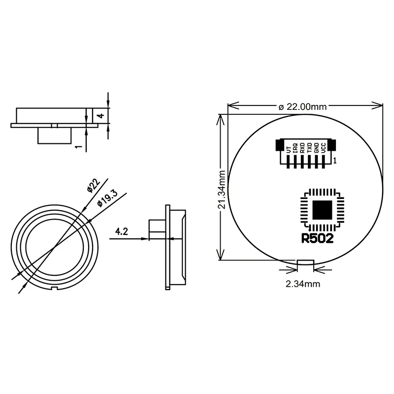 R502-A Новое круглое кольцо светодиодный небольшой тонкий UART DC3.3V дактилоскопический модуль контроля доступа Arduino