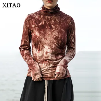 

XITAO Pattern Loose T Shirt Fashion New 2019 Winter Turtleneck Patchwork Turtleneck Sheath Pullover Full Sleeve Tee DMY1702