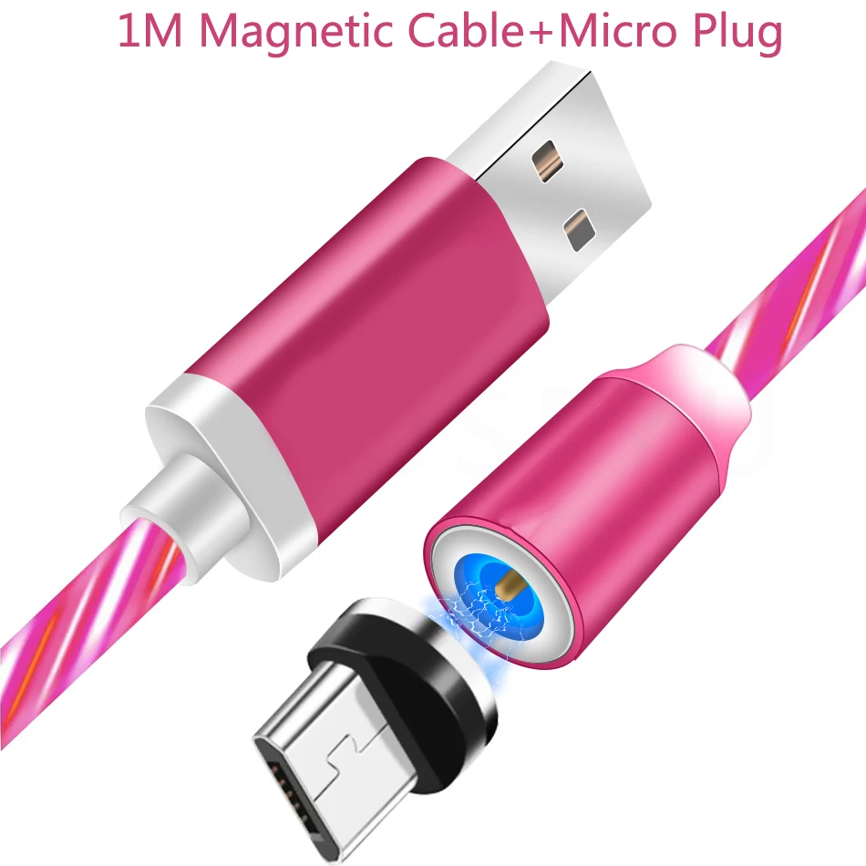 Магнитный кабель, струящийся светящийся кабель Micro usb type C для зарядки iPhone Xiaomi 8 9 9T Redmi 4 5 5A 6 7 7A K20 Note 7 6 - Цвет: Micro Red