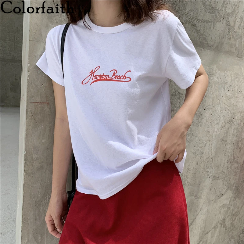 Женская футболка с надписью Colorfaith повседневный модный топ в Корейском стиле