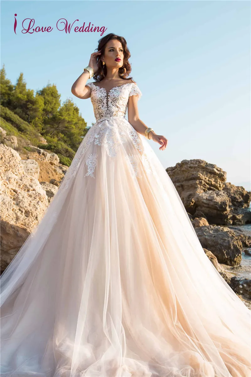 

2021 Wedding Dress Princess Off the Shoulder Sweetheart A Line Mesh Tulle Applique Sheer Open Back Button Bridal Gown for Women