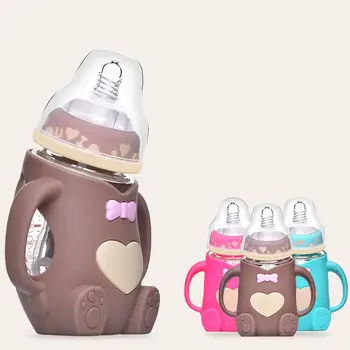 

Baby Wide Cablier Bottle Anti-slip with Handle Infant Glass Bottle