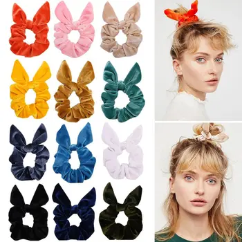 

12Pcs Women Girl Velvet Hair Scrunchies Bobbles Ties Elastic Bands Cute Pointed Rabbit Bunny Ear Bowknot Ponytail Holder