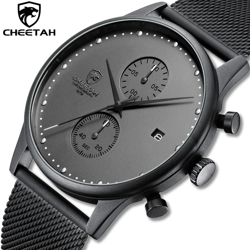 $17.59 New Cheetah Brand Men Watches Chronograph Quartz Watch Men Stainless Steel Waterproof Sports Clock