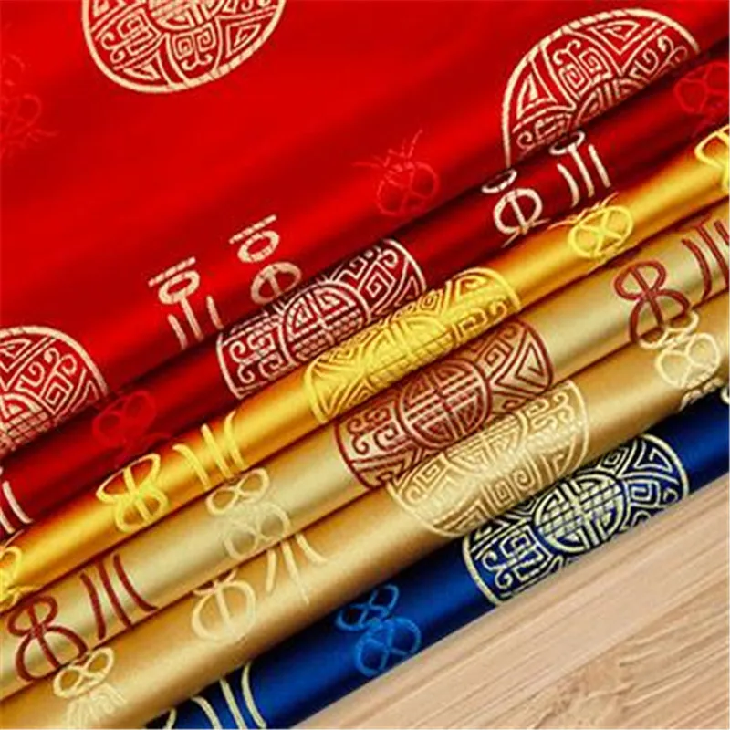 Polyester Brocade Fabric 150GSM Weight Classical Fu Pattern Jacquard Fabric for Chinese Tang suit