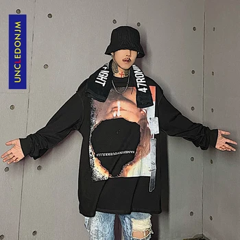 

UNCLEDONJM 2020 Long-Sleeve T-shirt Men's Street Loose High Street Top graphic tees men harajuku hip hop funny tee NF-NB103