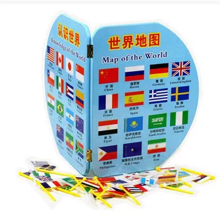 

Wooden Toys Large Size Gift Box World National Flag World Plug National Flag Children'S Educational Early Educational Teaching A