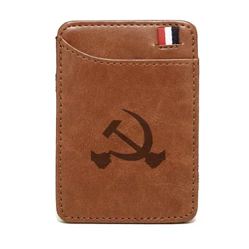 

Vintage Soviet communism Scythe hammer Design high quality leather magic wallets Fashion men money clips card purse cash holder