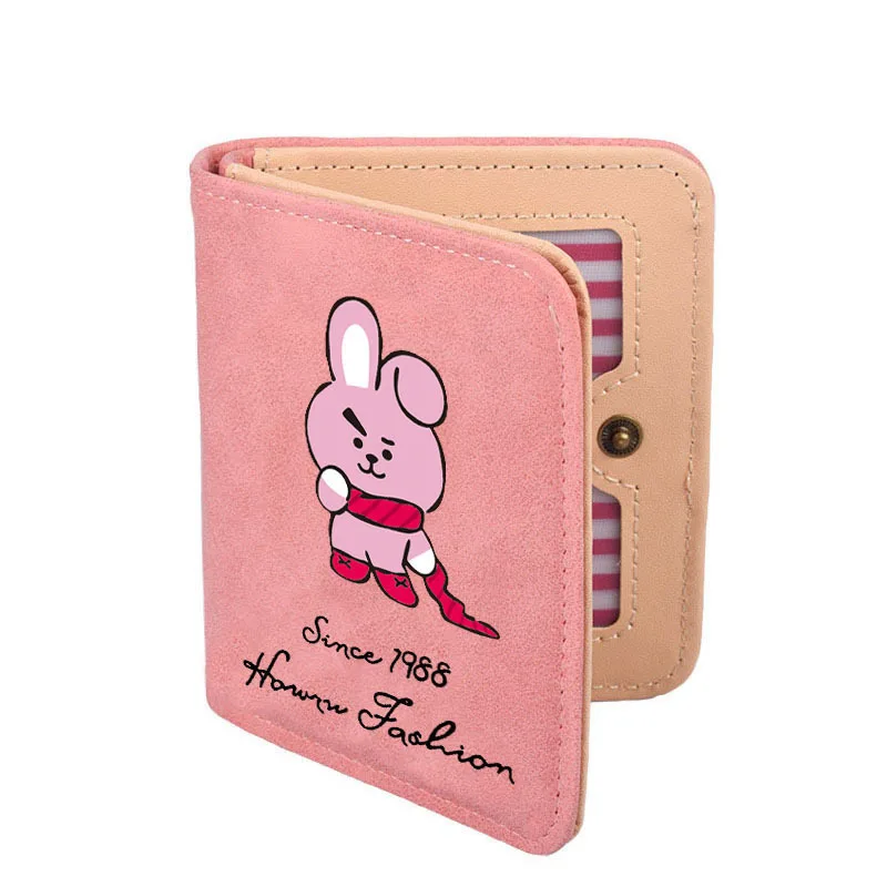 Rabbit-Deep Pink HUGWISER модные рождественские Молодежные ПУ кожаные короткие печатные милые кошельки с персонажами мультфильмов Прекрасный студенческий кошелёк для монет с отделение для фото и карточек - Цвет: Rabbit-Deep Pink