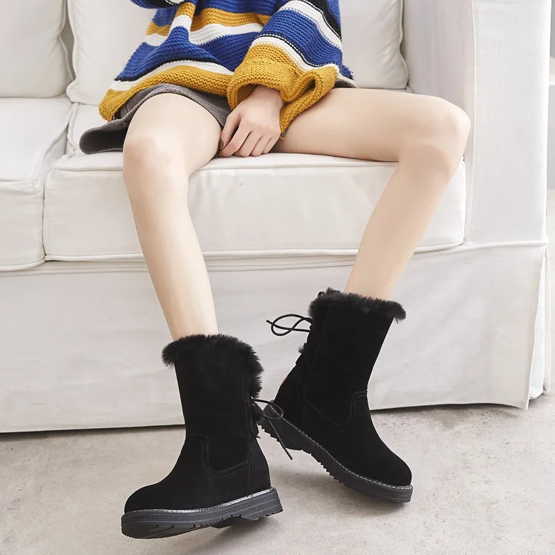 

Hot Sell Top Quality Genuine Leather Women Shoes Snow Boots Warm Winter Boots Non-slip Ladies Height Increasing Martin Boots