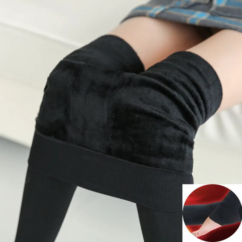 Women Plus Size Fleece Velvet Plush Legging Anti-hook Silk Warm Stretch Slim Panty Sexy Lady Winter One-piece Pants