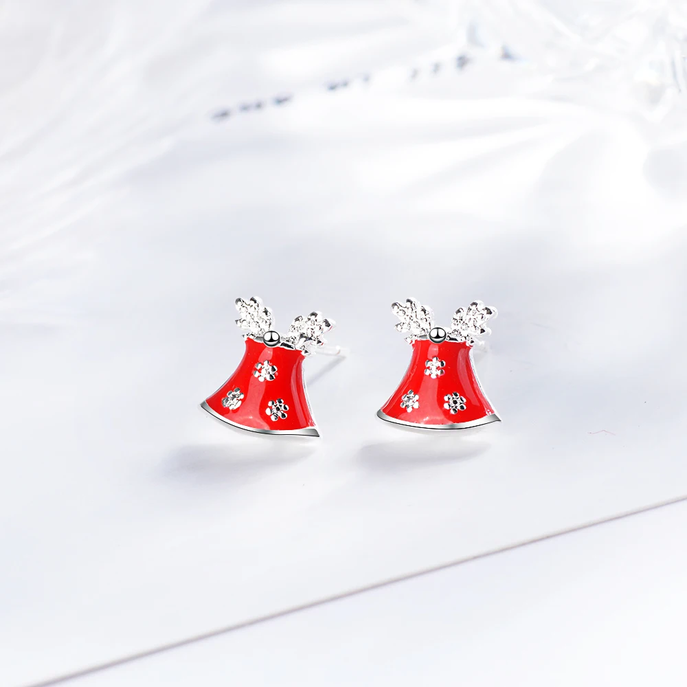 ANENJERY крошечный 925 пробы серебряные ожерелья рождественские украшения снежинки колокольчики олень kристмастре конфеты серьги камыш подарок - Окраска металла: S-E714