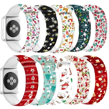 

Suitable for Apple watch6 / SE / 5 / 4 / 3 / 2 / 1 Christmas Watch Band 40mm 44mm cartoon printing silicone strap 38mm 42mm