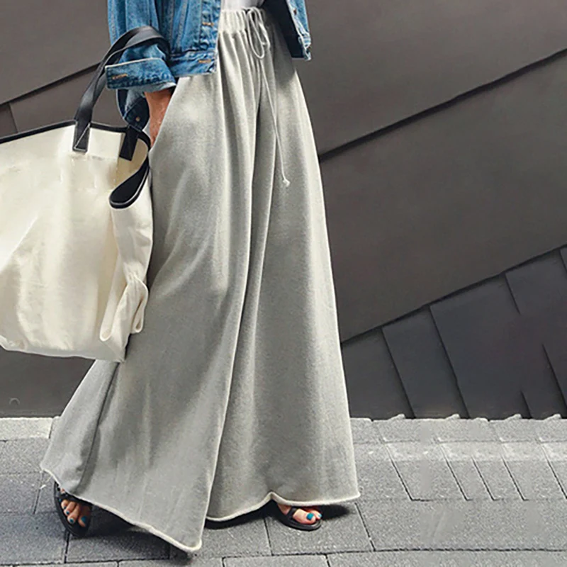 Tanie Kobiet szerokie spodnie nogi jednolita moda luźna, bawełniana spodnie damskie