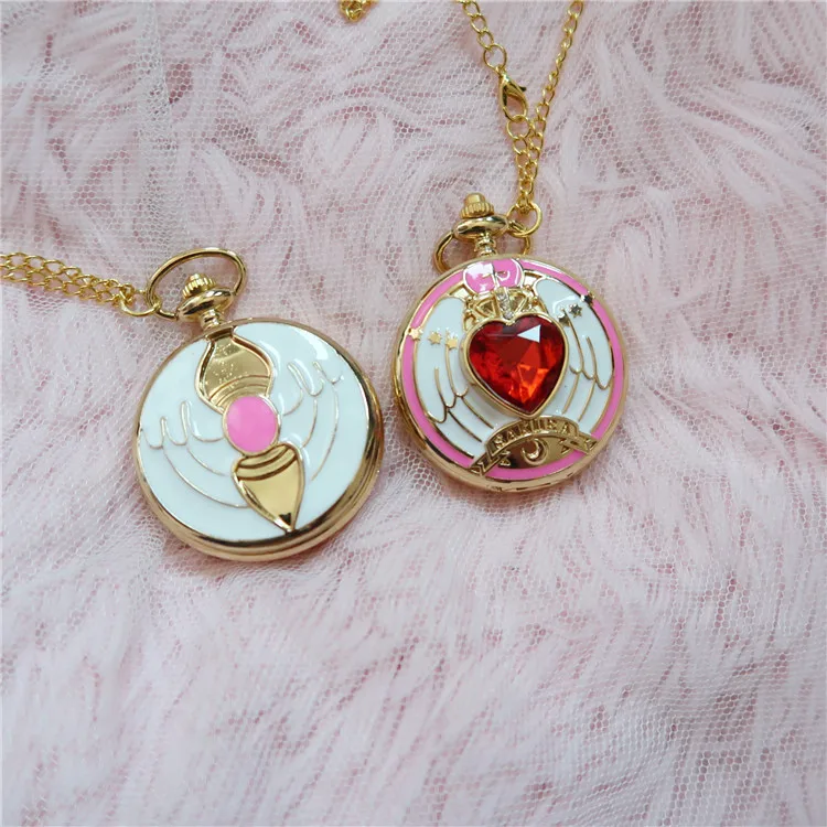 

Anime Card Captor Sakura Metal Cute Pocket Watch Crystal Necklace Chain Pendant Star Locket Watch Christmas Gift for Girl