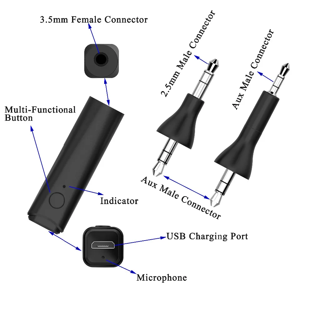 Bluetooth 5 0 Stereo Audio Adapter Wireless 2 5mm Handsfree Music Receiver for AKG Y50 Y40 Y55 K490NC K545 Headphones With Clip