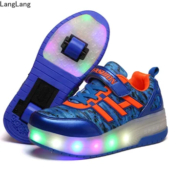 

LED Boys and Girls Children's Shoes Automatic Pulley Sports Shoes Shoelaces Heelys Shoes with One Two Wheels