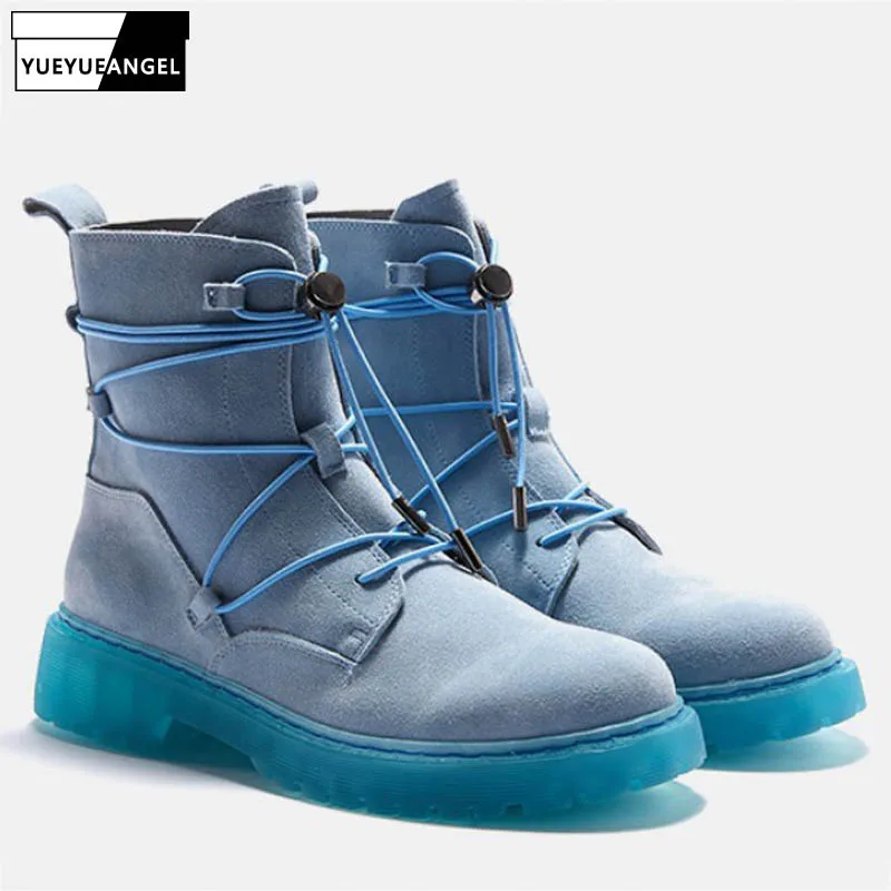 Harajuku Mens Winter High Top Cow Suede Leather Ankle Boots Lace Up Work Safety Shoes New Vintage Motorcycle Biker Riding | Обувь