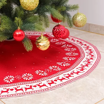 

Christmas Tree Skirt Gift Holder Display Mat Knitted Snowflake Deer Pattern Xmas Tree Apron New Year Holiday Home Decor 122CM