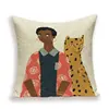 Portrait Woman Cushion Cover Leopard Home Pillows Case Linen Cushions Covers Autumn Girl Decoration Sofa Pillow Cases Almofadas ► Photo 3/6