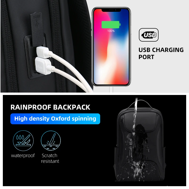 Fenruien New Multifunction Backpack For Men Fashion USB Charging Waterproof Travel Backpacks School Bag Fit For 15.6 Inch Laptop images - 6