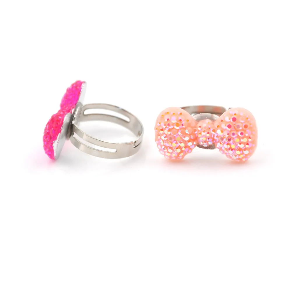 5 шт милые кольца в форме сердца с бантом, регулируемые кольца для детей, кольца для девочек из смолы, Искусственный горный хрусталь, многоцветные кольца