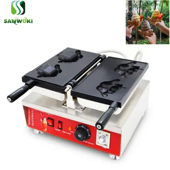 

Electric open mouth ice cream waffle cone maker machine 2 pcs Shaka-Boom shape taiyaki making machine finger waffle iron machine