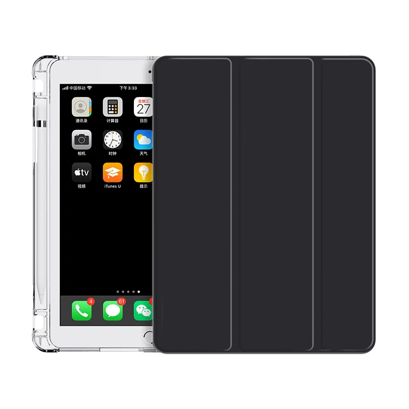 

For iPad Air 3 2 1 10.5 10.2 9.7 Case PU Clear TPU Silicone Back Cover Stand for iPad Pro 11 12.9 2020 Mini with Pencil Holder