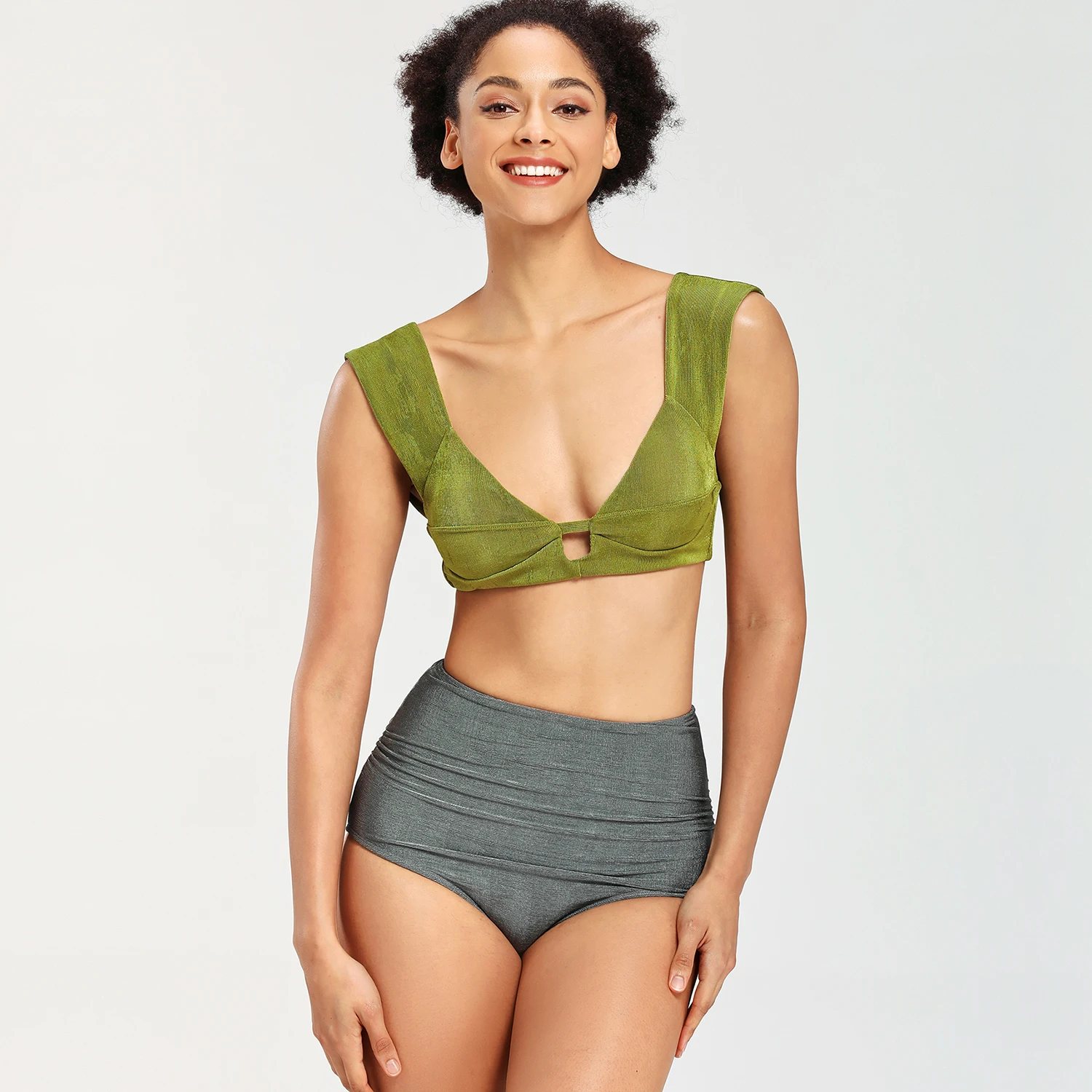

Women Sexy Bikini Tow Piece Set Beach Bathing Suit Cotton Women Swimsuit Wire Free High Waist Elegant Fashion 2020 Summer Bikini