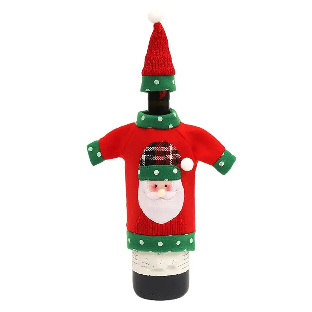 

Christmas Decorations Wine Bottle Sweater Cover Bag Santa Claus Knitting Hats For New Year Xmas Home Dinner Party Decor